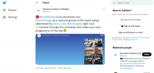 Twitter of European Academy of Religion promoting lecture on Scientology and Gnosis
