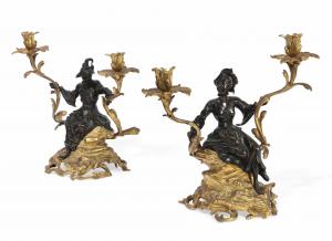 Pair of Louis XVI style parcel gilt and patinated bronze figural candelabra (estimate: $2,000-$3,000).