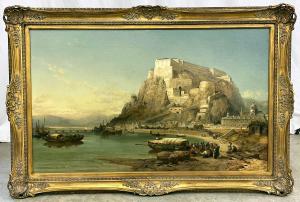 This lovely and large James Webb oil/panel harbor scene with castle sold for $8,750.