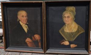 Pair of oil on canvas portraits attributed to Ammi Phillips (Conn./N.Y., 1788-1865), circa 1830-1835, 30 inches by 24 inches each, in original condition.