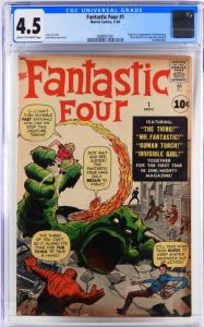 Copy of Marvel Comics’ Fantastic Four #1 (November 1961), graded CGC 4.5 (estimate: $15,000-$20,000).