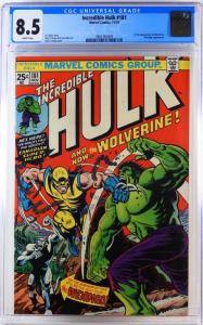 Copy of Incredible Hulk #181 (Nov. 1974), graded CGC 8.5 (estimate: $5,000-$8,000).