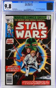 Copy of Marvel Comics’ Star Wars #1 (July 1977), Part 1 of Star Wars: A New Hope movie adaptation), graded well at CGC 9.8 (estimate: $3,000-$5.000).