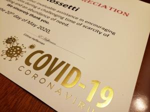 Recognition Certificate in gold foil
