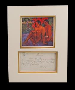 Document signed by Paul Gauguin sometime during the last three years of the artist’s life, when he was living French Polynesia (estimate: $15,000-$20,000).