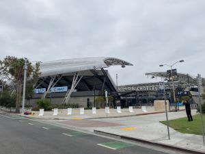 Barriers surrounding Banc of California Stadium