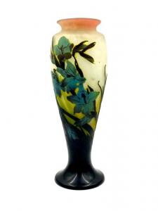 Large Galle cameo glass vase, Lilies, 23 inches tall, of baluster form with incised Galle signature (estimate: $3,000-$5,000).