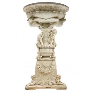 Large 20th century marble fountain from the Russian Embassy in the United States (estimate: $3,000-$4,000). The base is 46 inches tall; the basin 17 inches tall.
