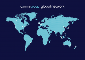 World map showing extent of Comms Group global network