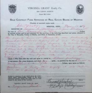 The document, 30 inches by 34 inches, was dated March 17, 1957. It was signed by Elvis Presley, his parents (Vernon and Gladys) and their real estate agent.