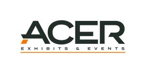 Acer Exhibits & Events logo with stylized A and medium orange detailing represents new brand for trade show design and production agency