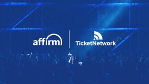 TicketNetwork and Affirm Logos over an image of a concert