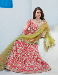 Hot Pink Embroidered Net Anarkali Wedding wear