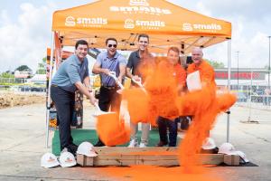 Jacob Dugas (Co-Founder & COO, Owner), Brandon Landry (Co-Founder, Owner), Tyler Murphy (GM of Bluebonnet Location), Joe Lewis (President & CEO, Owner), Scott Fargason (Owner) at the Groundbreaking of Smalls Sliders' second location in Baton Rouge, LA