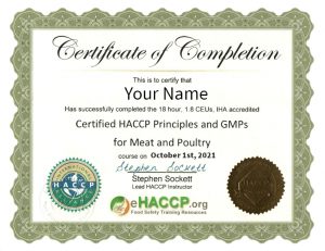 HACCP certificate of completion