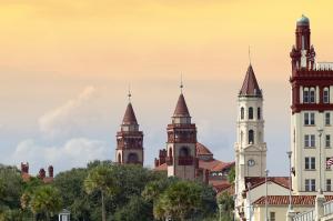The impressive Mediterranean revival-style architecture of St. Augustine's skyline features terracotta towers and is a testament to the lasting Spanish heritage found in North America's oldest city.