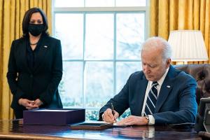 President Joe Biden signs the American Rescue Plan into law. Source: Wikimedia Commons