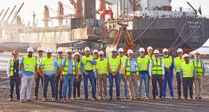International conference delegates touring Saqr Port, a part of RAK Ports group and one of the world’s largest and most advanced bulk ports