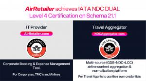•	NDCAggregator.com- the air content aggregator from AirRetailer, is NDC-Certified Level 4 on schema version 21.1