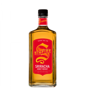 Bottle of Sinfire Sriracha Honey Whisky with red label