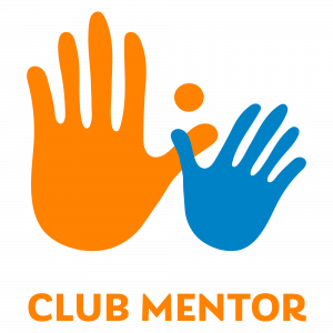 Mentor Logo with two hands one orange one blue