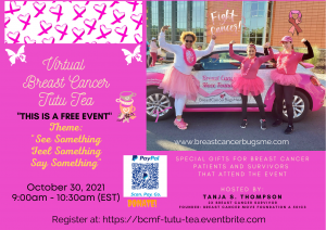 Post card of virtual event in photo is the breast cancer beetle bug car