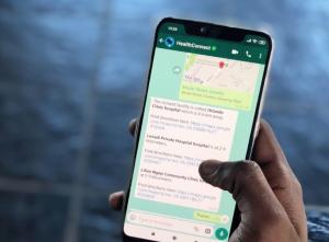 The Chat for Impact Bootcamp will enable nonprofit organizations to learn about how they can use WhatsApp to scale their impact and advance their work. This image show the HealthConnect service on WhatsApp available in South Africa