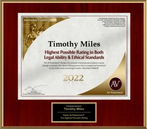 Nashville Personal Injury Attorney Timothy L Miles Has Achieved the 2022 AV Preeminent Attorney