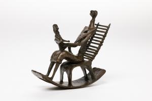 Bronze sculpture by Henry Moore (British, 1898-1986) titled Mother and Child on Ladderback Rocking Chair (1952), 8 ¼ inches tall. Estimate $400,000-$600,000.