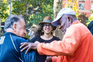 Artist Alice Mizrachi with her father, Jacob, and mentor Russell Goings. Photo by Christelo Gerard