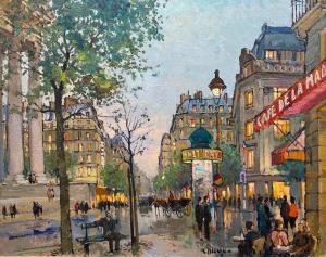 Two colorful renderings by Constantin Kluge (French, 1912-2003) will include this Parisian cityscape titled Place de la Madeleine, signed (estimate: $5,000-$8,000).