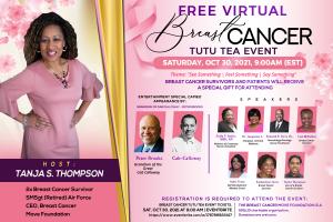Flyer of the Free Breast Cancer Tutu. Has 10 picture of those speaking at the event.