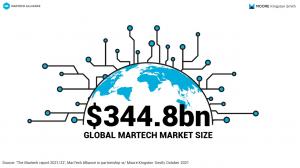 An infographic depicting the earth with black text at the bottom stating the global market size value of $344.8bn