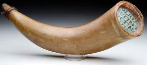 Powder horn belonging to 18-year-old minuteman Oliver Buttrick and used at the Battle of Concord in 1775 (estimate: $90,000-$100,000).