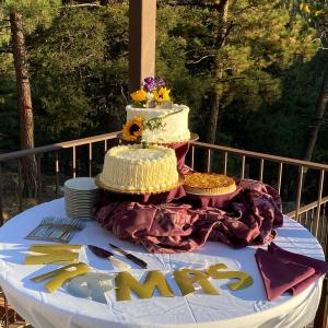 A wedding cake with a view at Pikes Peak Paradise in Woodland Park Colorado