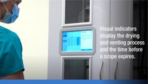 Visual indicators display the drying and venting process and the time before a scope expires.