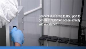 Connect USB drive to USB port to generate report on scope activity within Ventaire cabinet.