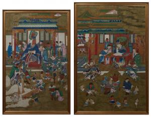 Pair of Chinese watercolors on silk depicting The Ten Courts of Hell are from the 18th or 19th century (estimate: 10,000-$12,000).