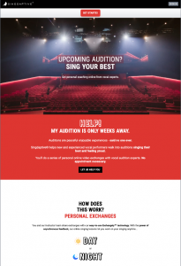 Singdaptive for Auditions subscription page