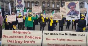 November 1- Supporters of the PMOI and NCRI have gathered in Glasgow outside the COP26 conference calling on world leaders to prosecute Raisi for crimes of genocide and crimes against humanity.