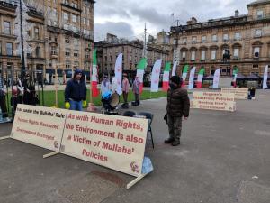 November 1- Today's rally during COP26 Summit in Glasgow. Iranians supporters of MEK/PMOI and NCRI call for the prosecution of mass murderer Ebrahim Raisi and Iran regime's supreme Dictator Ali Khamenei for committing genocide and Crime against humanity.