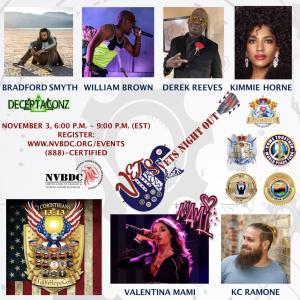 Vets Night Out, November 3, 2021 6:00 p.m. - 9:00 p.m. (Eastern); honoring our Veterans by providing a virtual "Night out on the town" they won't forget!
