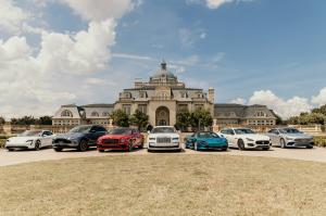 Avondale Cars featuring Mercedes-Benz GT 43 AMG (last photo on the right) and a Maserati Quattroporte Trofeo (second to last photo from the right) at the Olana venue in Hickory Creek, TX