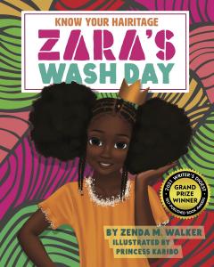 Cover features a beautiful Black girl with two Afro-puffs and decorated cornrows. She wears a figurative gold crown and poses in front of a multicolored print that is a nod to her African ancestry 