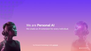 An image of a woman looking at herself through an AI-lense with Personal AI logo in the center