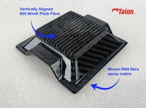 A co-molded with two types of carbon fibre, one for strength and one for heat disperal