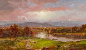 Oil on canvas by Jasper Francis Cropsey (American, 1823-1900), titled On the Susquehanna River, signed and dated “1891", 12 inches by 20 inches ($112,500).