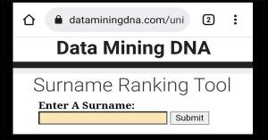 screenshot of surname ranking tool