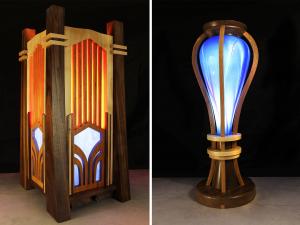 Deco Cathedral Accent Lamp next to Rising Bubble Accent Lamp