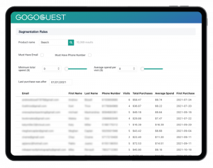 GoGoGuest 360 cloud customer data management for restaurants and segmentation builder.